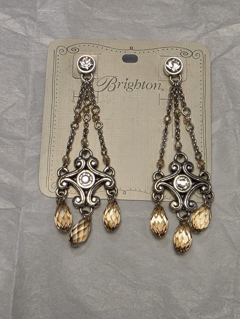 Brighton Silver Tone Champagne Crystal Ornate Chandelier Drop‎ Earrings